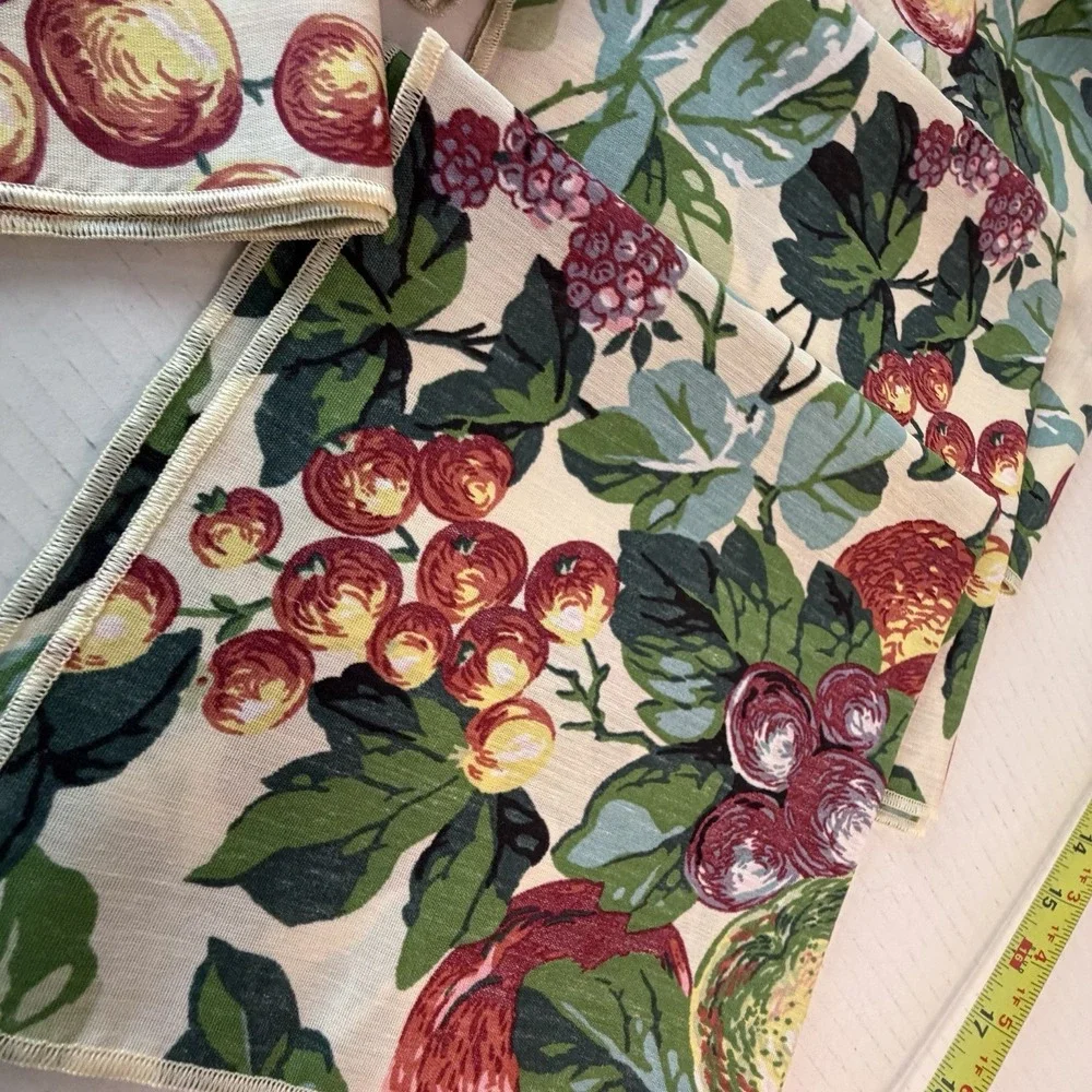 Vintage Set of 8 Linen Dinner Napkins Fruit & Leaves 17